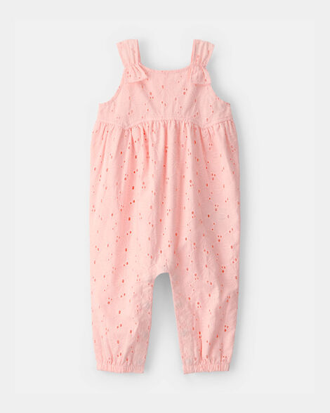baby girl eyelet sleeveless jumpsuit - pink