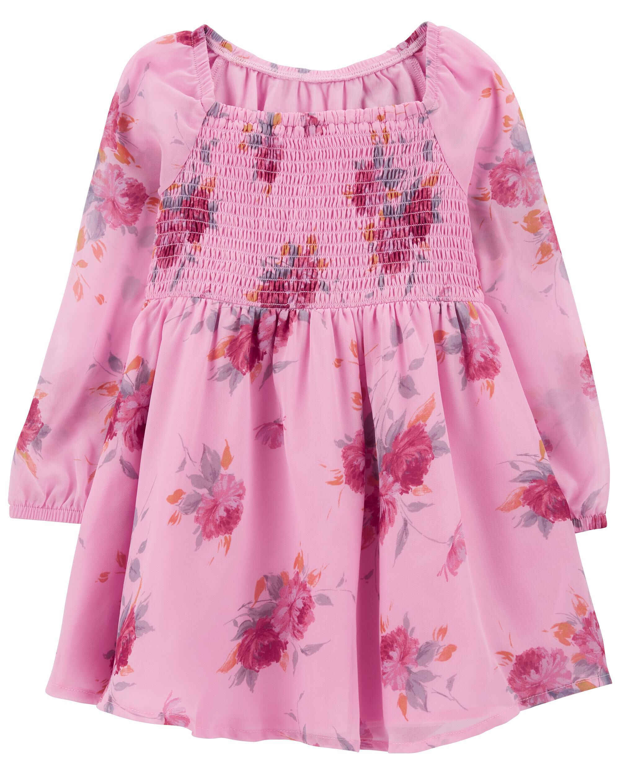 ★Jun-8★ Toddler Floral Chiffon Long-Sleeve Dress - Pink - OshKosh