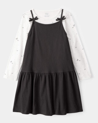 Product image 1 of Kid 2-Piece Bow Print Tee & Tank Dress Set - Black/Ivory