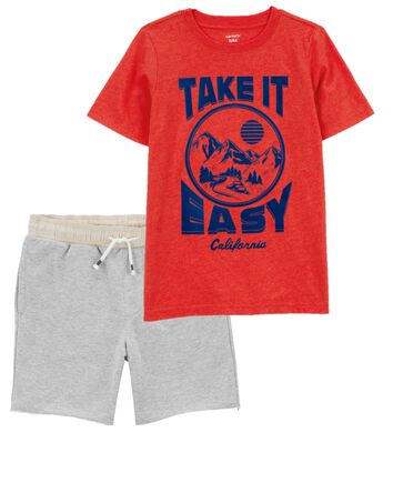 Kid 2-Piece Take It Easy Graphic Tee & Pull-On Knit Shorts Set