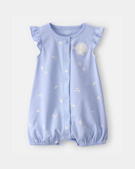 baby girl shell flutter sleeve romper - blue