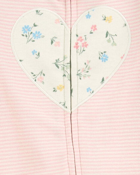  Product image 2 of Baby Heart Striped 2-Way Zip Cotton Sleep & Play Pajamas - Pink
