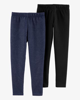 Product image 1 of Kid 2-Pack Black & Navy Cotton Stretch Leggings