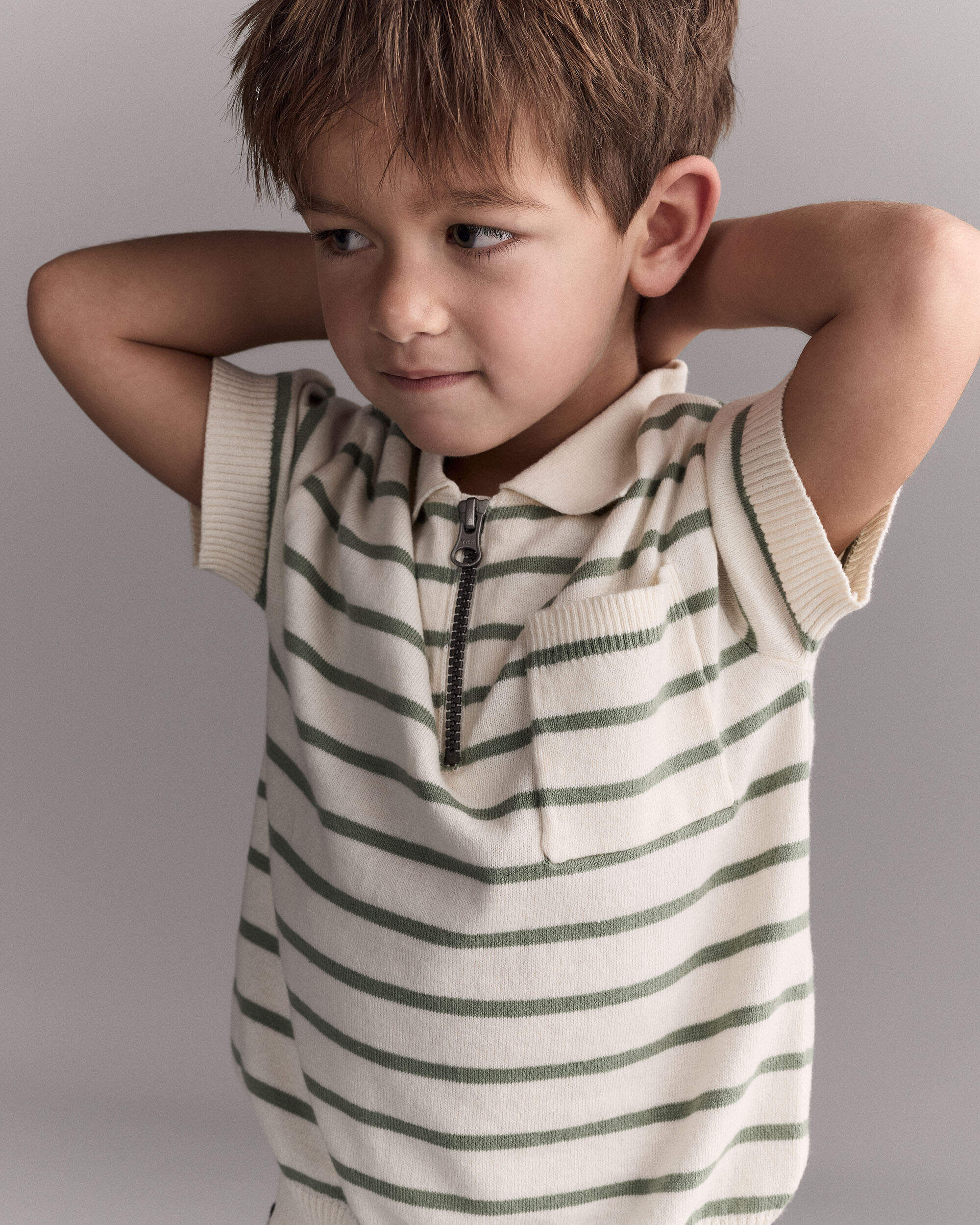 Otter Avenue Toddler Boy Knit Zip-Up Polo in Stripes 12M Cream 18$