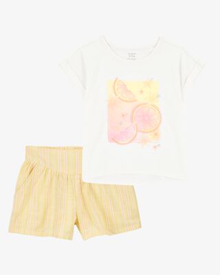 Product image 1 of Kid 2-Piece Lemon Fashion Top & Striped Sun Shorts Set