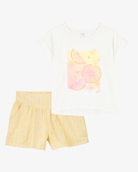  Product image 1 of Kid 2-Piece Lemon Fashion Top & Striped Sun Shorts Set