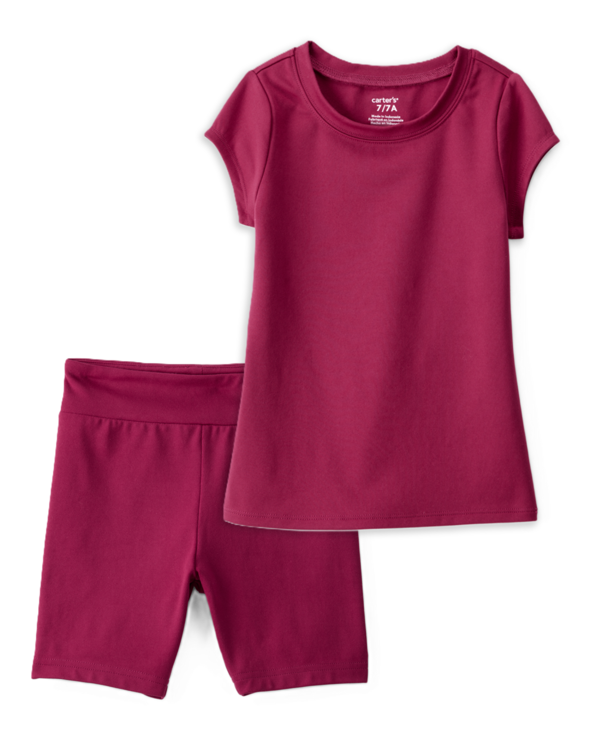 Girls 2-Piece Fashion Top & Bike Shorts Set - Burgundy