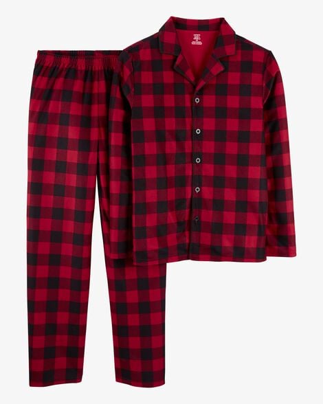 Product image 1 of Adult 2-Piece Buffalo Check Fleece Coat Style Pajamas