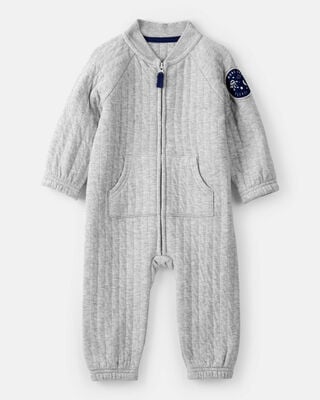 Baby Boy Cotton Long-Sleeve Polo Jumpsuit - Navy/White