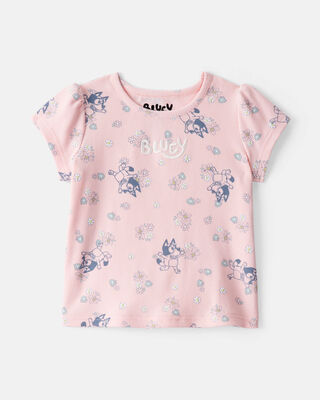 Product image 1 of Baby Bluey Floral Print Short-Sleeve Graphic Tee - Pink