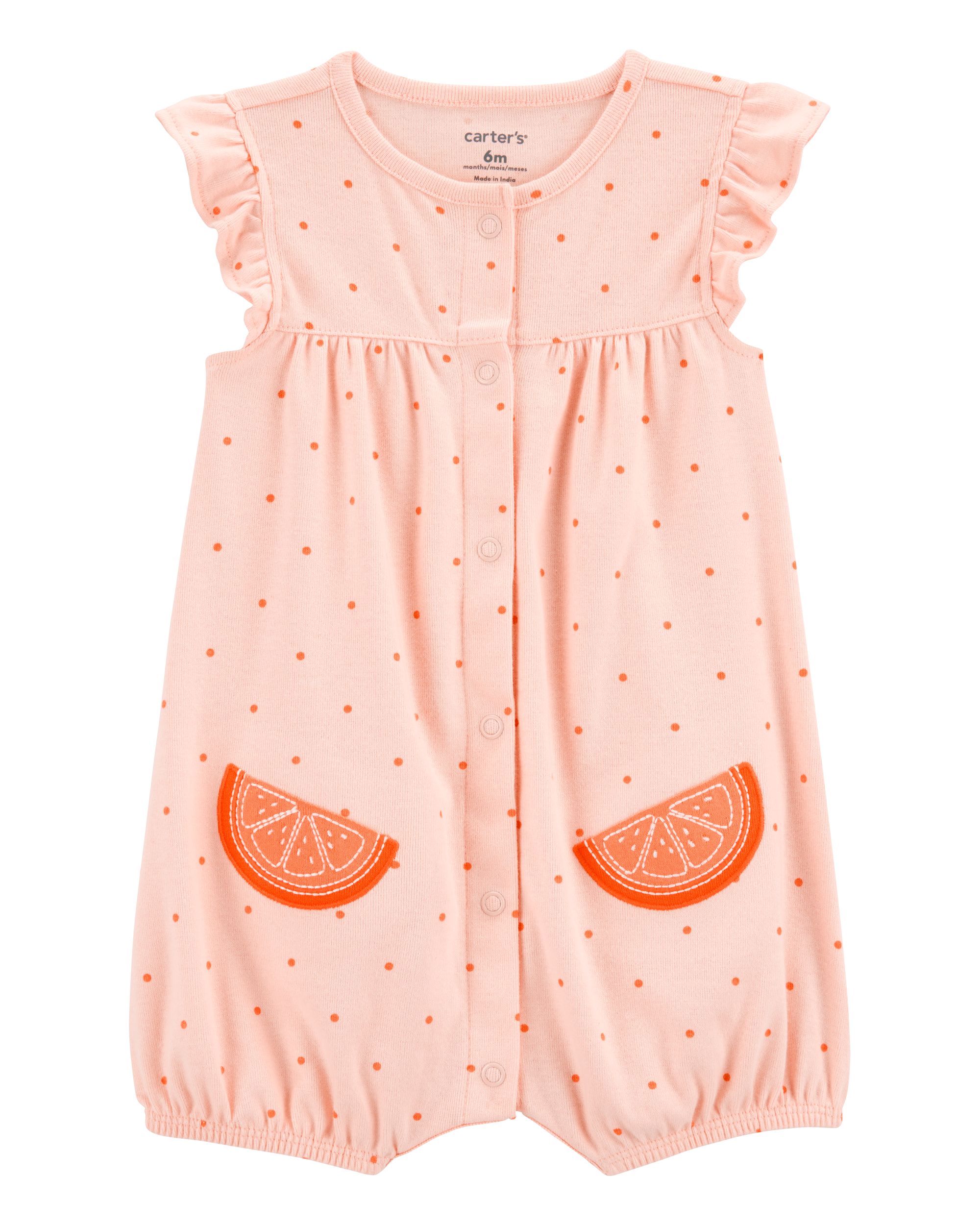 Baby Girl Cotton Short-Sleeve Romper - Orange