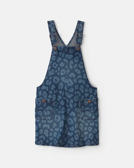 Girls Leopard Denim Skirtall - Dark Wash