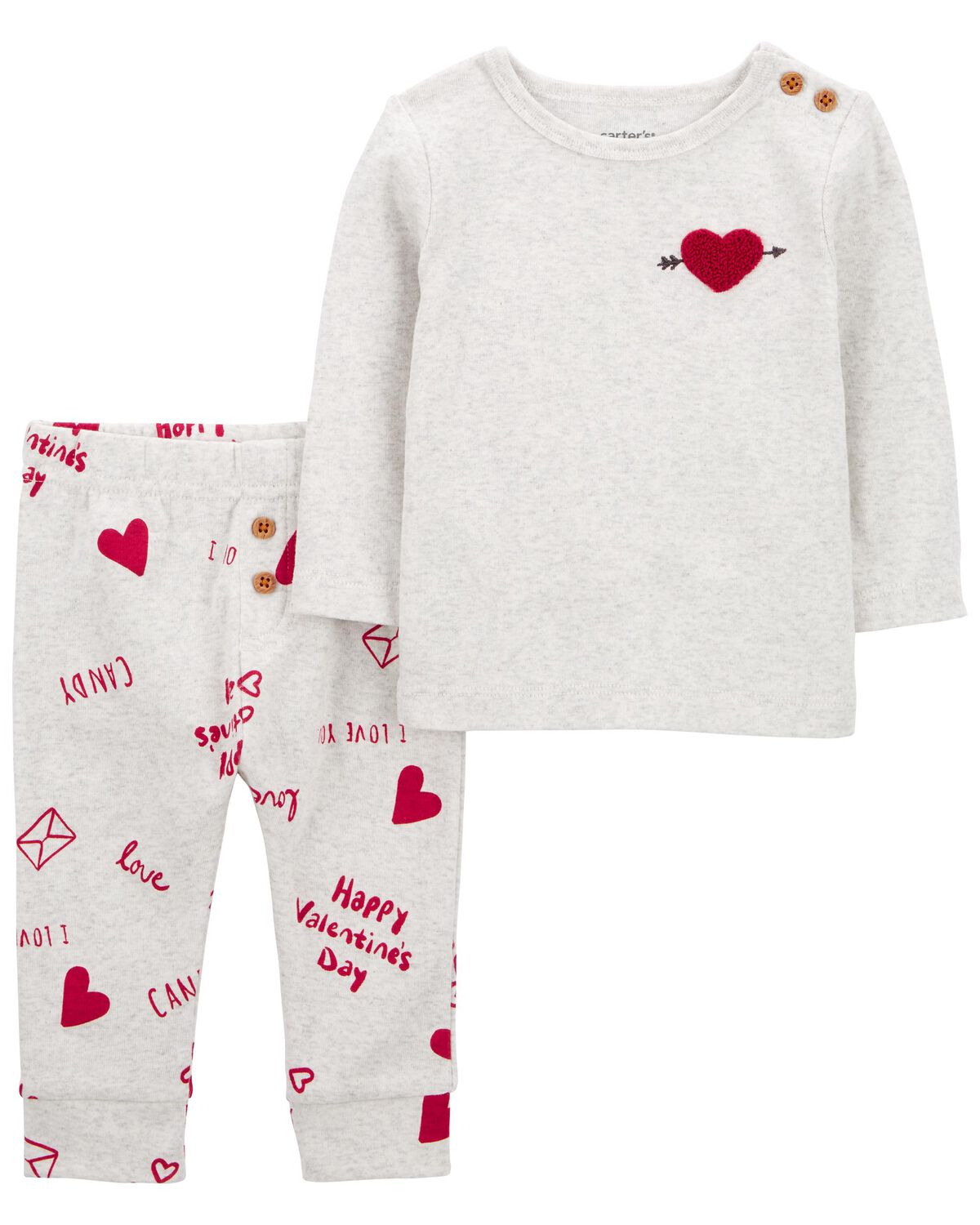 Carter's 2pc Toddler Neutral Red Hearts Valentine Pajama Set main image 0