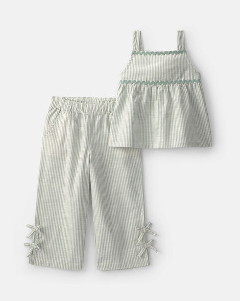 toddler girl 2-piece striped tank top & pant set - green
