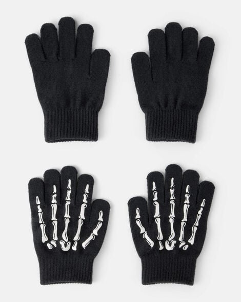boys 2-pack skeleton gloves - black