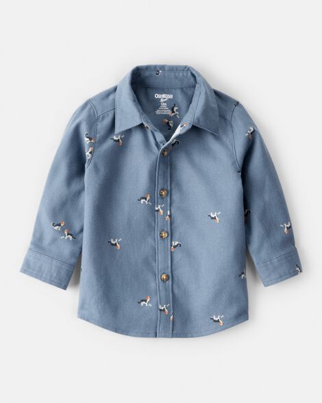 Baby Boy Dog Print Button-Down Shirt - Blue
