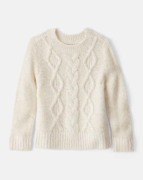 Toddler Girl Metallic Cable Knit Long-Sleeve Sweater - Ivory