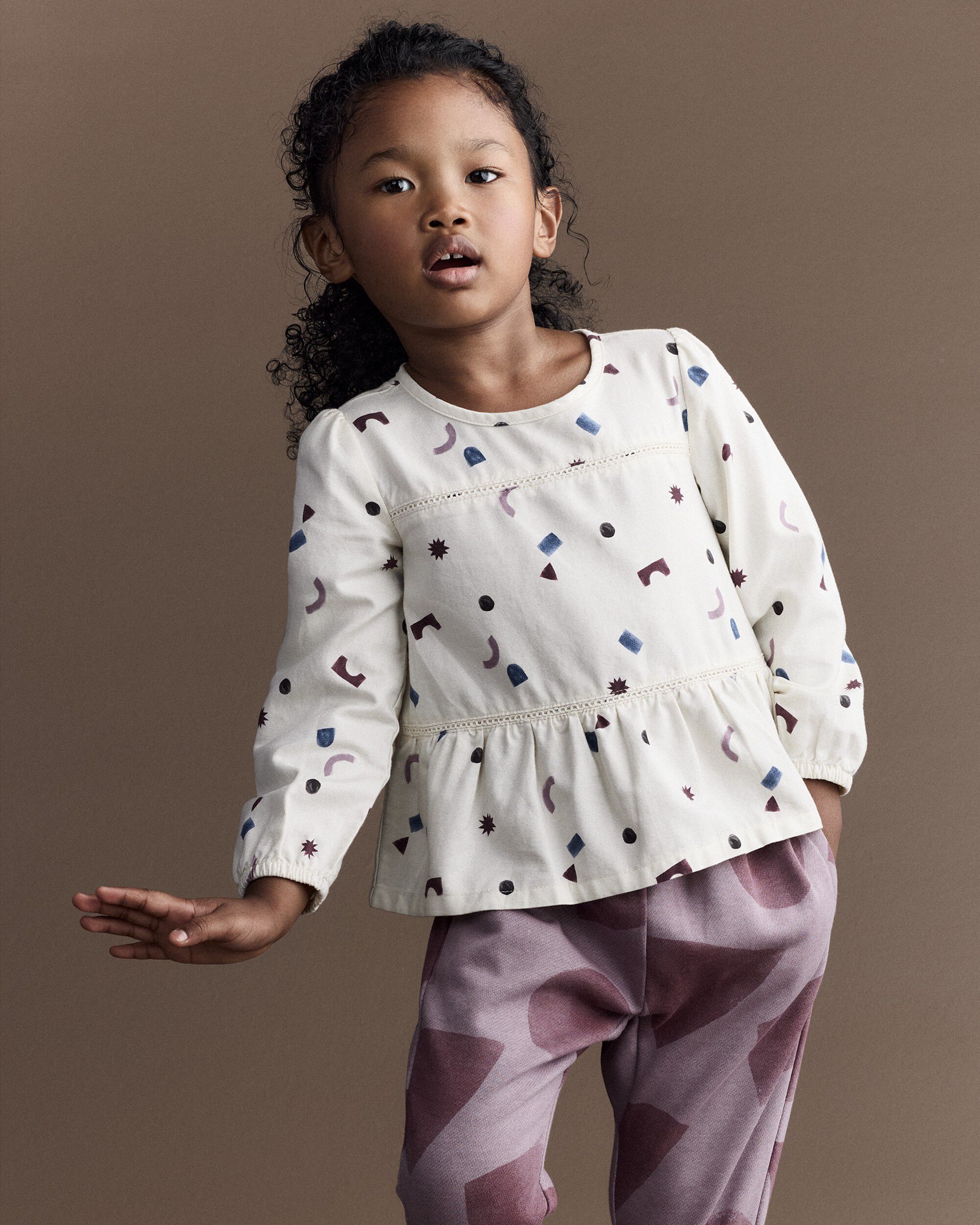 Otter Avenue Toddler Girl Peplum Long-Sleeve Top with Shapes 12M Ivory 13$