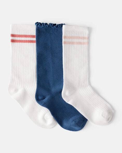 girls 3-pack crew socks - white/navy