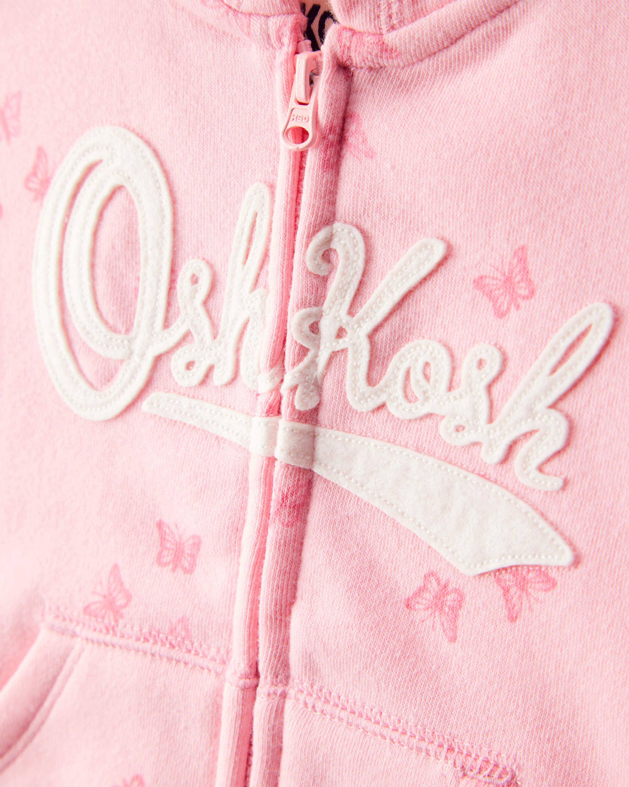 Baby Butterfly Print OshKosh Fleece Logo Zip Jacket - Pink