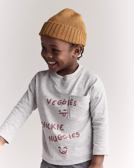Toddler 'Chicken Nuggies' Long-Sleeve Pocket Graphic Tee - Heather Grey