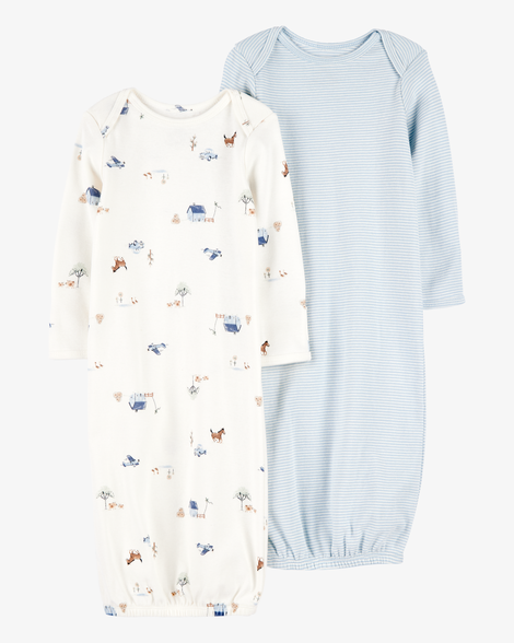 baby 2-pack sleeper gowns - blue/white