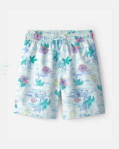 boys tropical beach swim trunks - blue