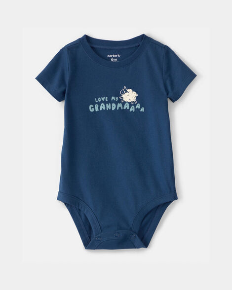 baby 'love my grandma' sheep graphic bodysuit - blue