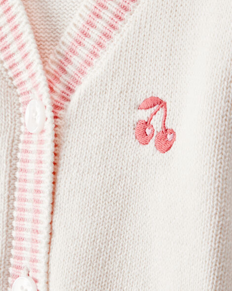  Product image 2 of Baby Girl Cherry Cotton Long-Sleeve Sweater - White