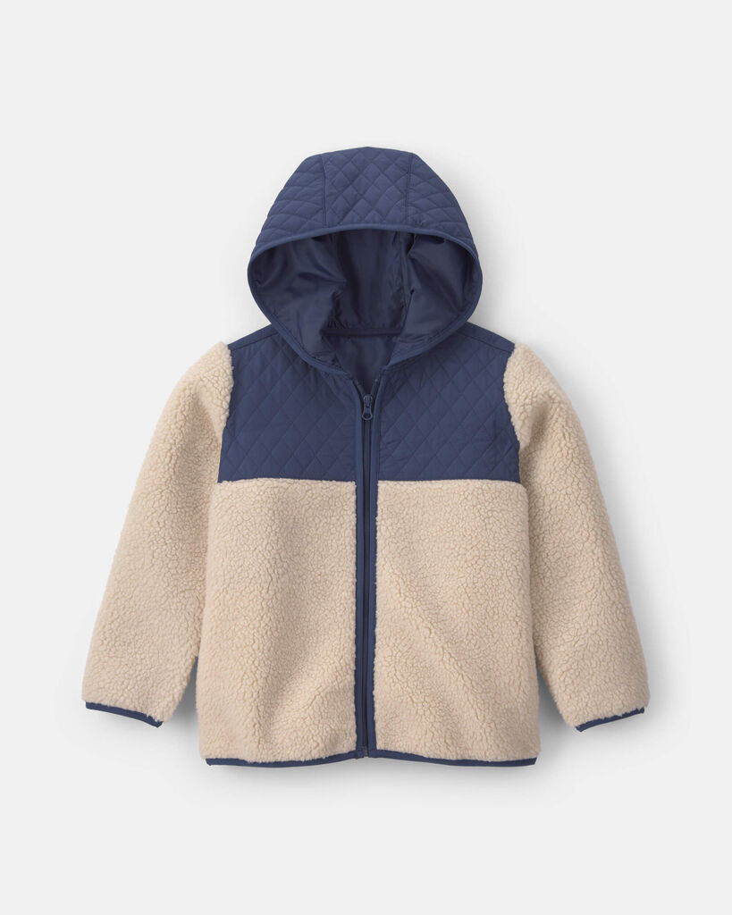 Carter's boys teddy fleece color block zip-up hoodie 10 Navy Blue/Cream