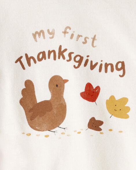 Product image 3 of Baby My First Thanksgiving Cotton Long-Sleeve Bodysuit & Pant Set - Cream/Brown