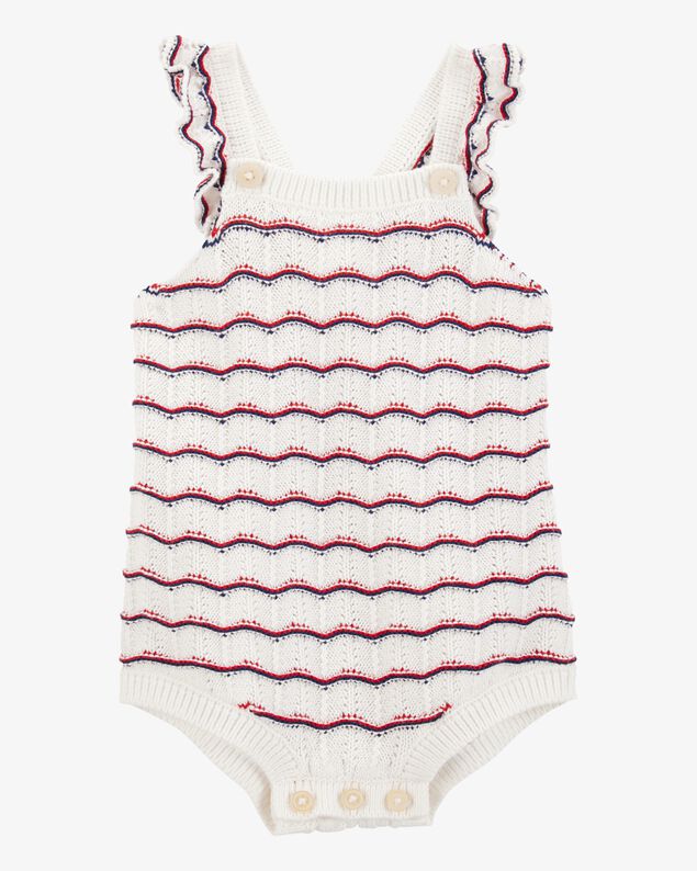 Product image 1 of Baby Striped Crotchet Knit Bubble Romper - White