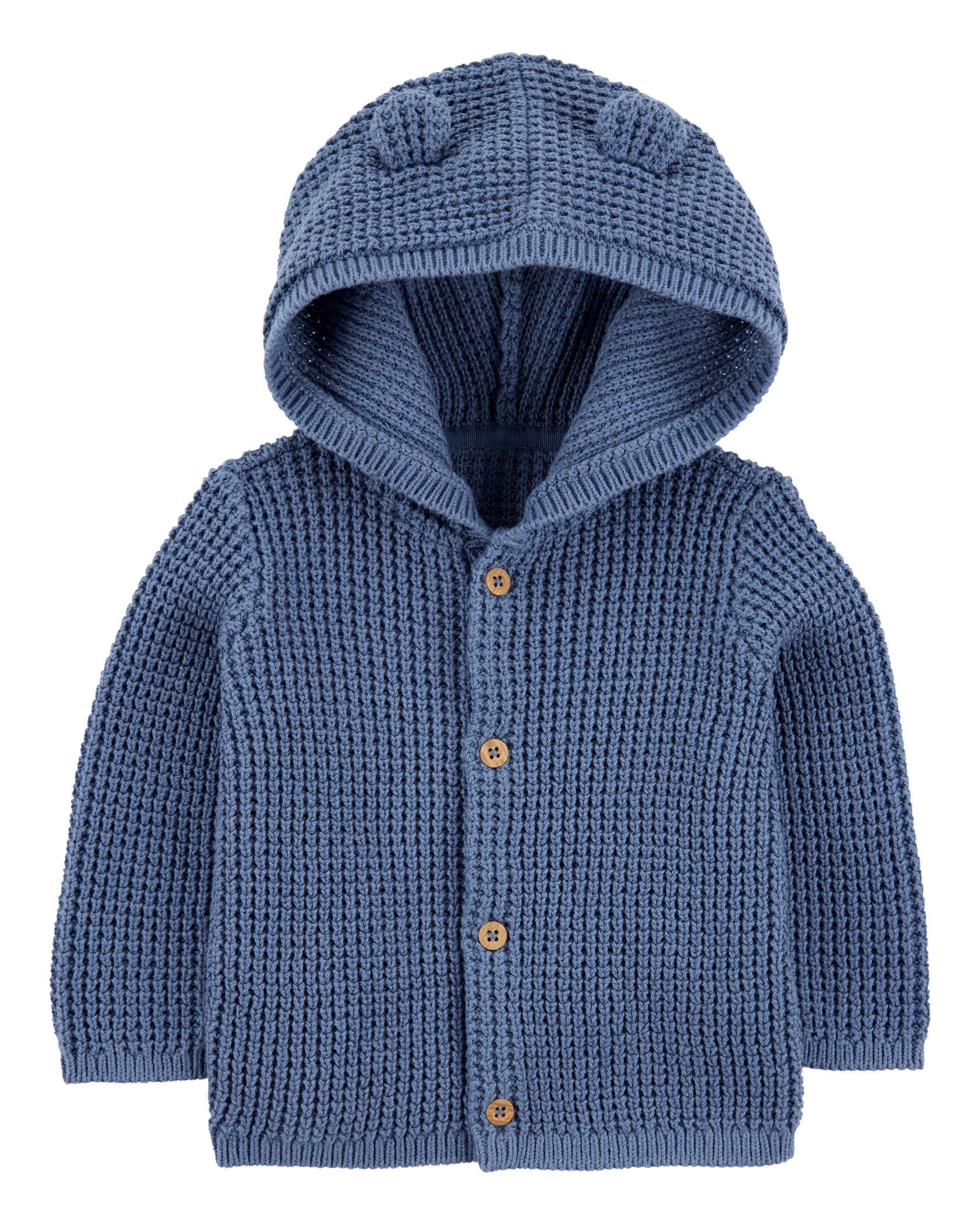Baby Hooded Waffle Knit Cardigan - Navy Blue