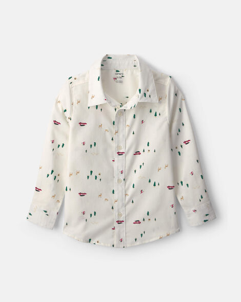 boys winter long-sleeve button-down shirt - cream