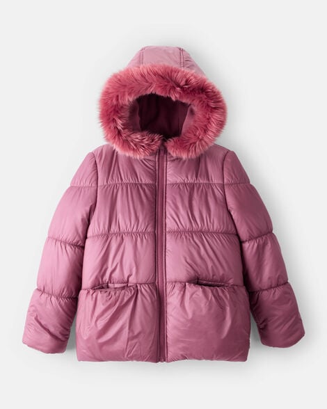 girls hooded puffer jacket - burgundy