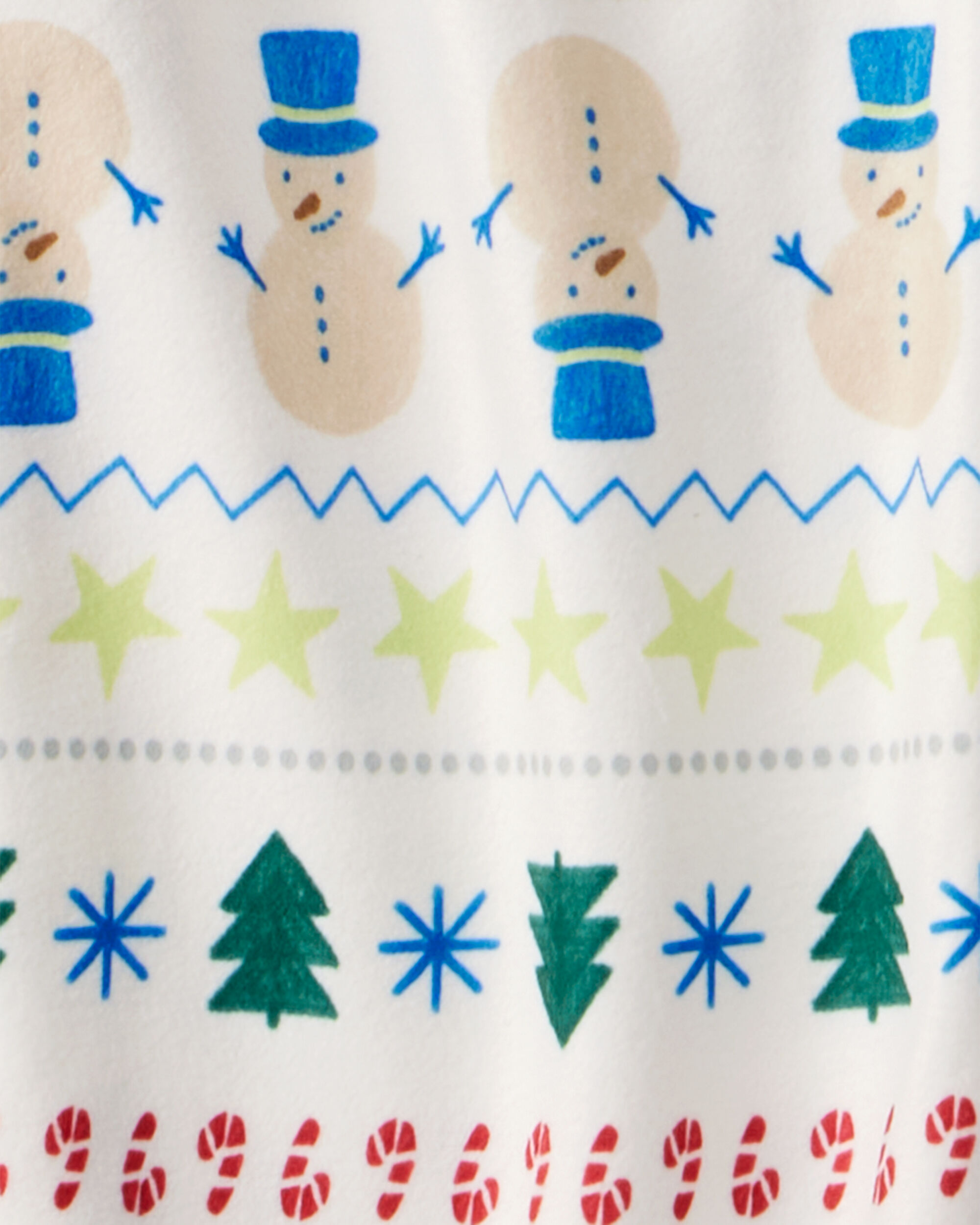 Kid Snowman Fair Isle Cotton Long-Sleeve Snug Fit 2-Piece Pajamas - Green/White
