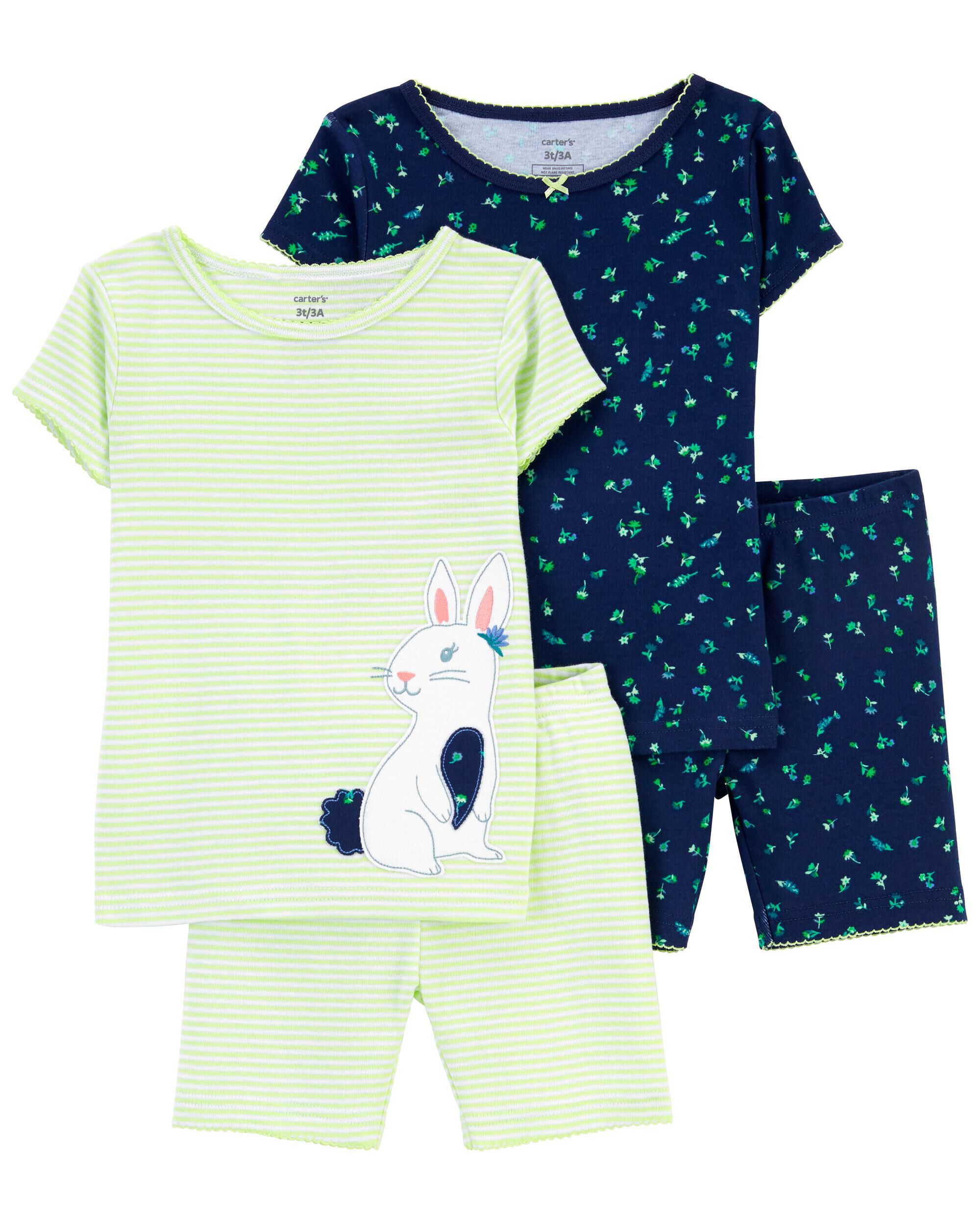 Toddler 4 Piece Green Bunny Pajama Tops and Shorts Set Carter s Carter s