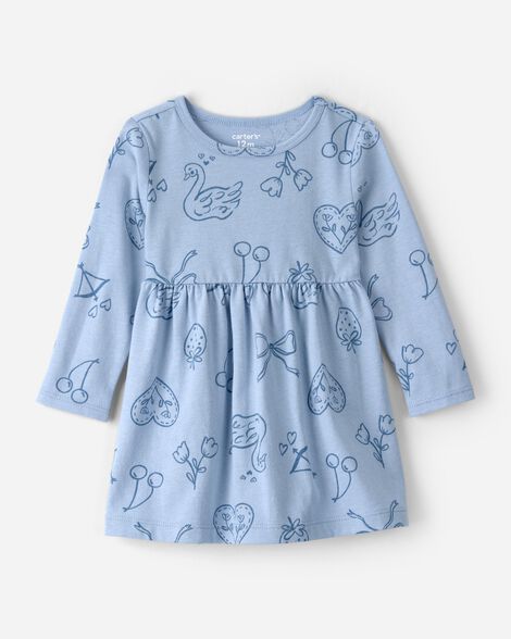 baby girl bow icon long-sleeve knit dress - blue