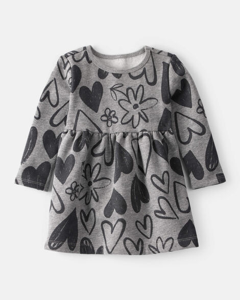 baby girl daydream fleece heart knit dress - grey