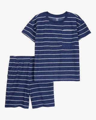 Product image 1 of Kid Striped Loose Fit Waffle Knit 2-Piece Pajamas - Navy