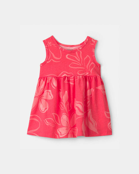 baby girl tropical floral sleeveless dress - coral