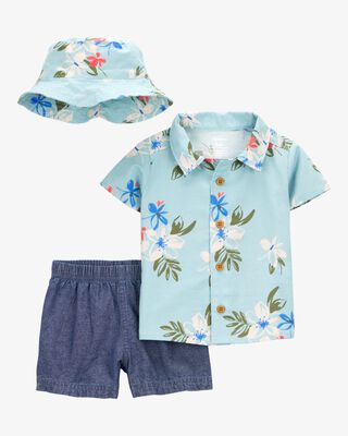 Product image 1 of Baby 3-Piece Tropical Button-Down Shirt & Chambray Short Set