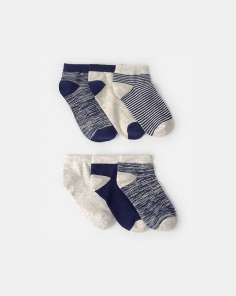 boys 6-pack no show socks - blue/grey