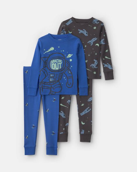 toddler boy 4-piece astronaut 100% cotton snug fit pajama set - blue/black
