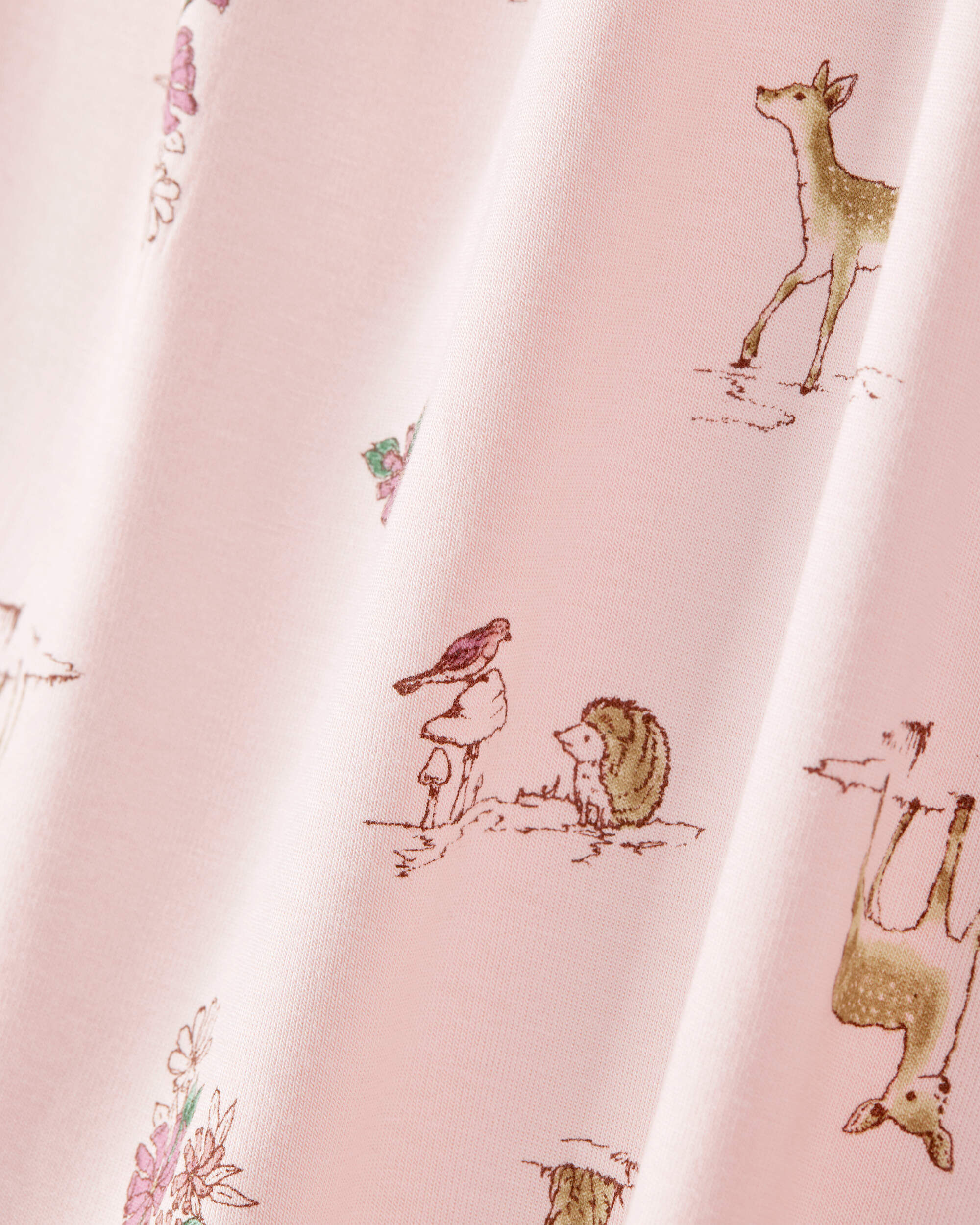Girls Deer & Floral Print PurelySoft Long-Sleeve 2-Piece Pajamas - Pink