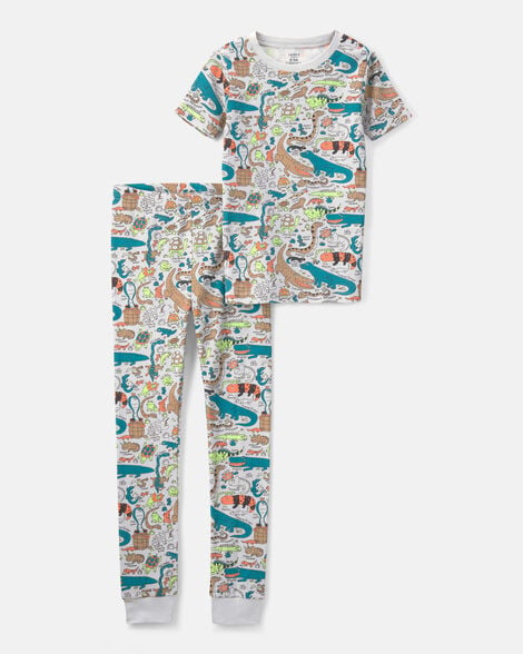 boys alligator 100% cotton snug fit 2-piece pajama set - grey