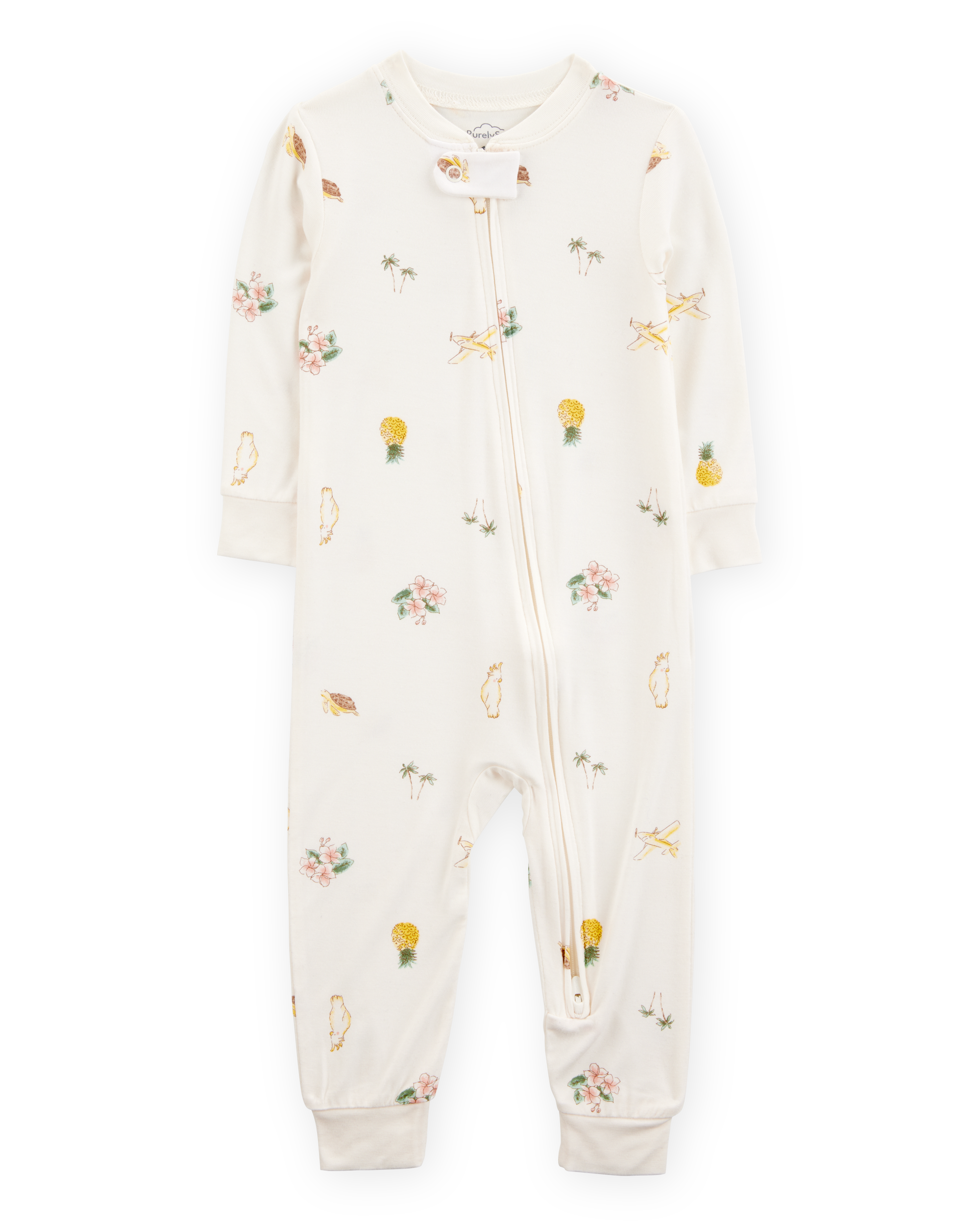 Baby Tropical Print PurelySoft Footless 1-Piece Pajamas - Ivory