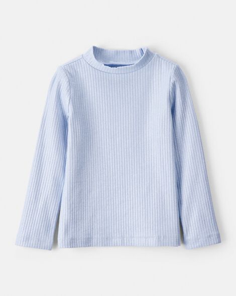 Toddler Girl Shimmer Rib Mock Neck Top - Blue