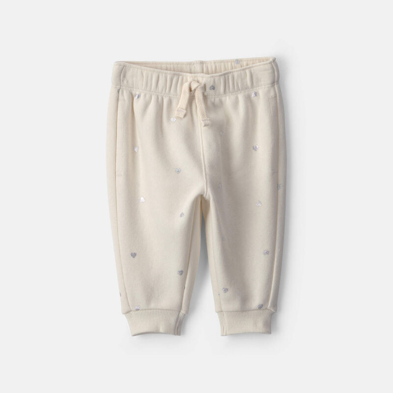 Baby Girl Metallic Heart Fleece Pants - Cream