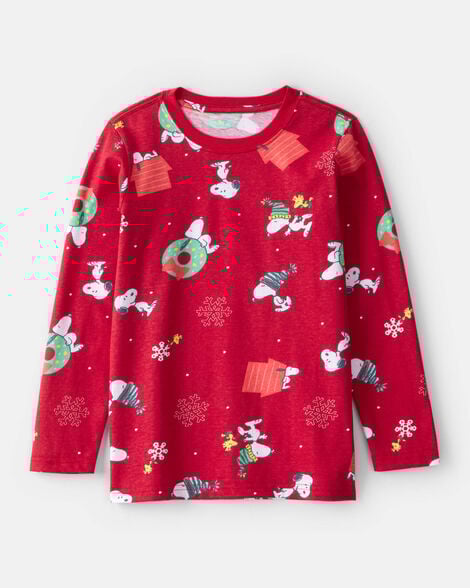 kid christmas peanuts snoopy print long-sleeve graphic tee - red